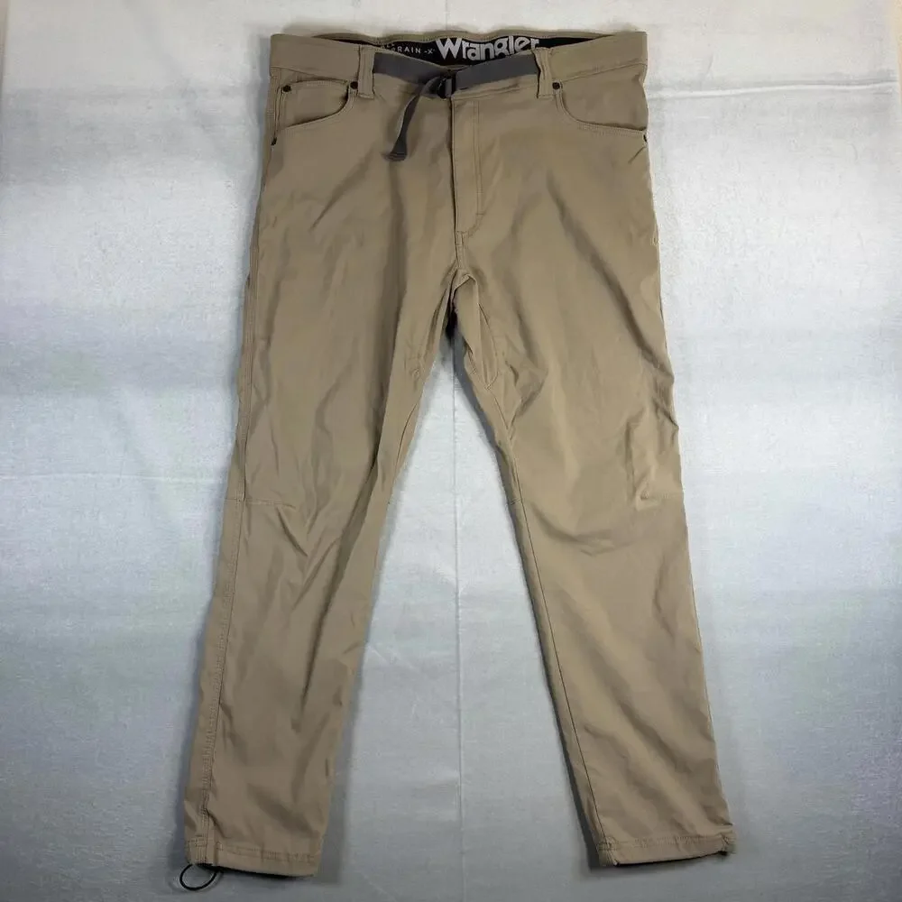 Wrangler ATG Pants Mens 40x30 Beige Belted Outdoor Hiking All Terrain Gear Cinch